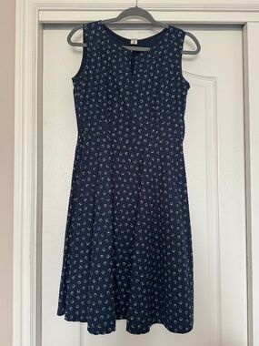 Smoking Lily navy blue cotton print sleeveless dress with pockets